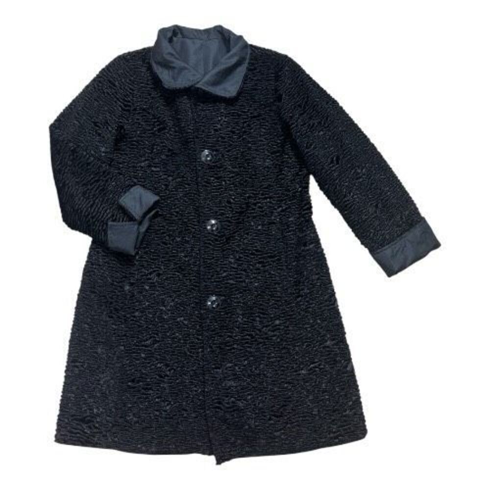 Ellen Tracy Black Faux Fur Reversible Women Coat Size M Button Front Pockets